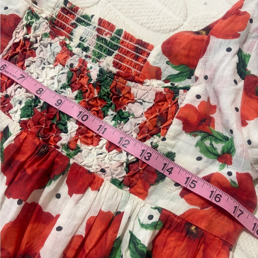 Great condition size M Maeve Red and White Floral Mini Dress. Babydoll. Smocked - Picture 9 of 16